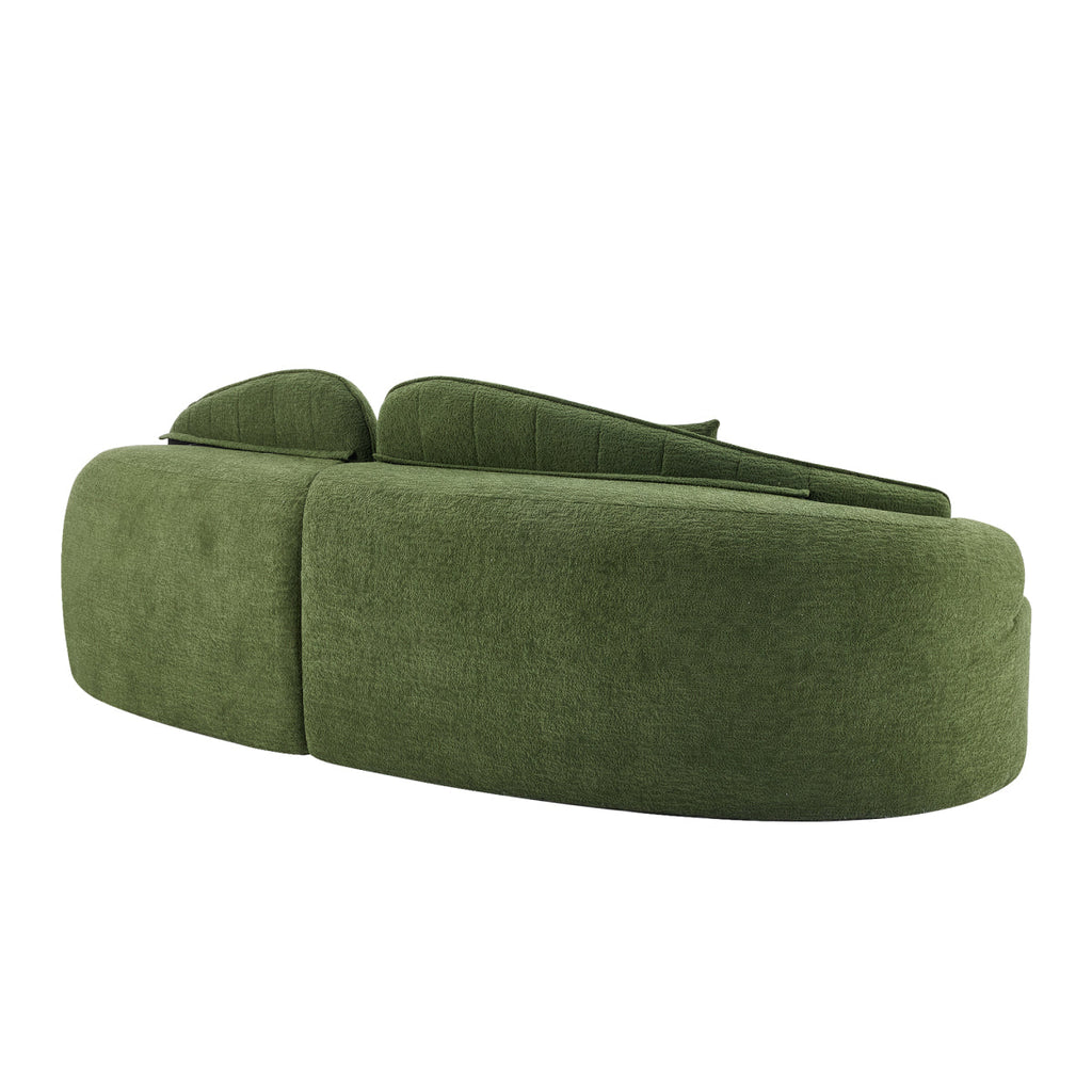 Curved four-seat fully compressed sofa, long-term sitting without collapse, removable backrest, green chenille fabric, simple, retro style, suitable for small spaces and apartments   WL