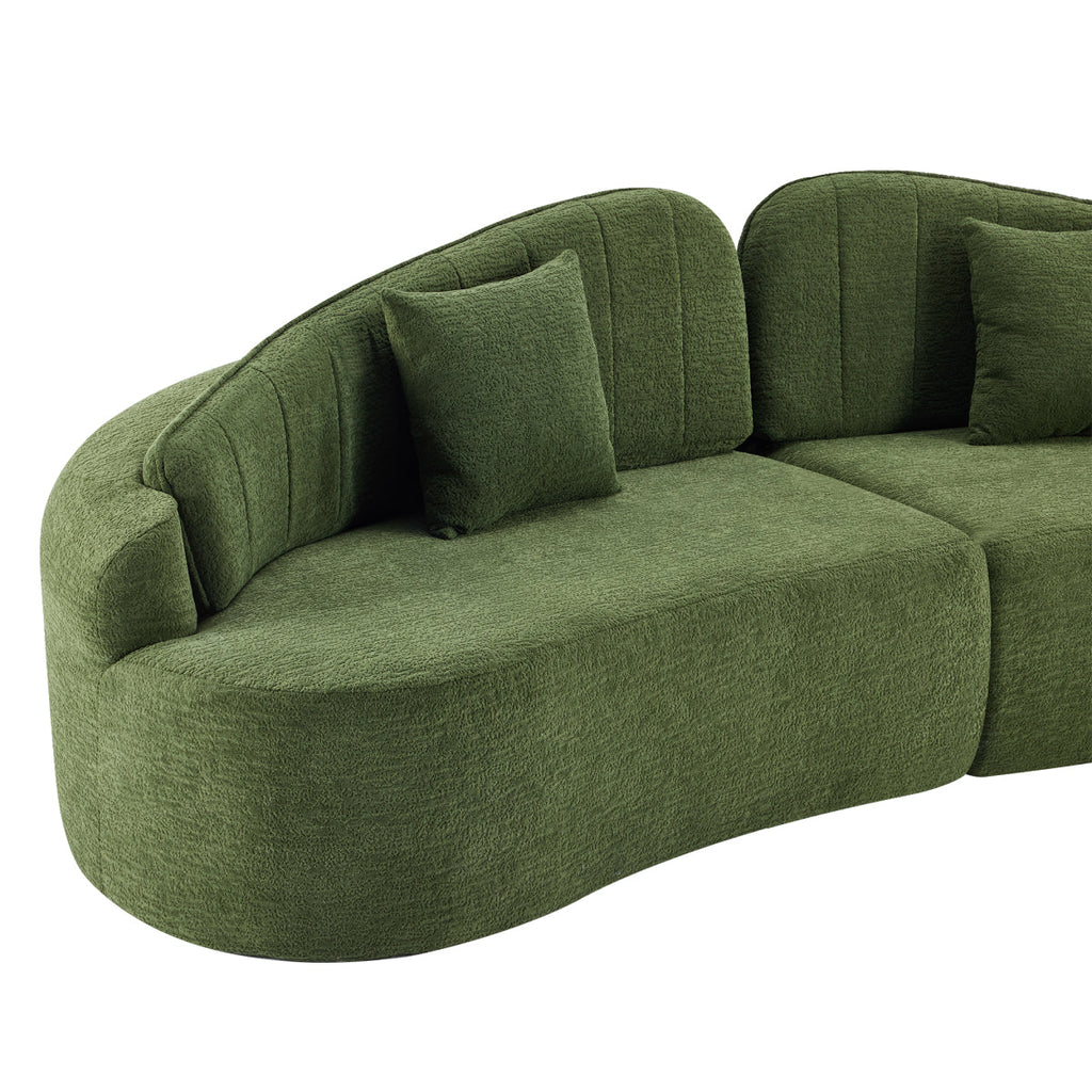 Curved four-seat fully compressed sofa, long-term sitting without collapse, removable backrest, green chenille fabric, simple, retro style, suitable for small spaces and apartments   WL