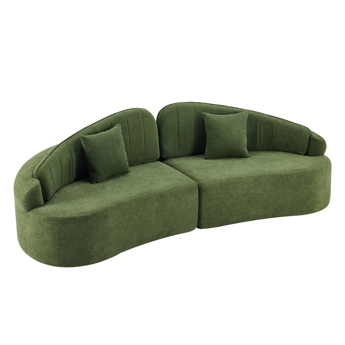 Curved four-seat fully compressed sofa, long-term sitting without collapse, removable backrest, green chenille fabric, simple, retro style, suitable for small spaces and apartments   WL