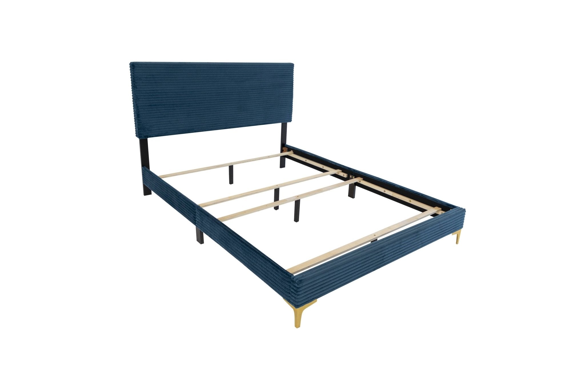 Midnight Blue Velvet Queen Bed with Storage Bench