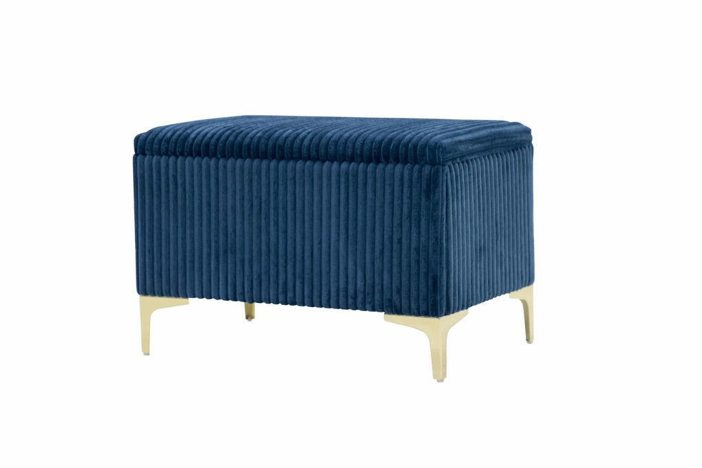 Midnight Blue Velvet Queen Bed with Storage Bench