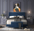 Midnight Blue Velvet Queen Bed with Storage Bench