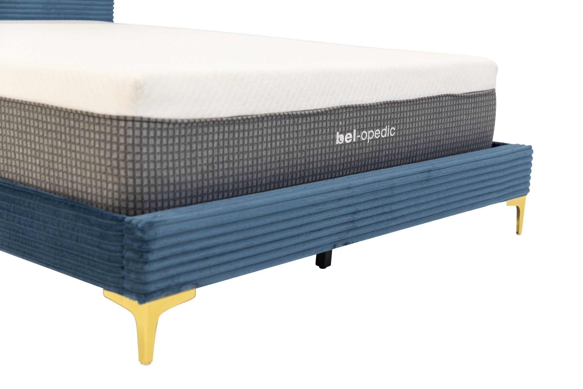 Midnight Blue Velvet Queen Bed with Storage Bench
