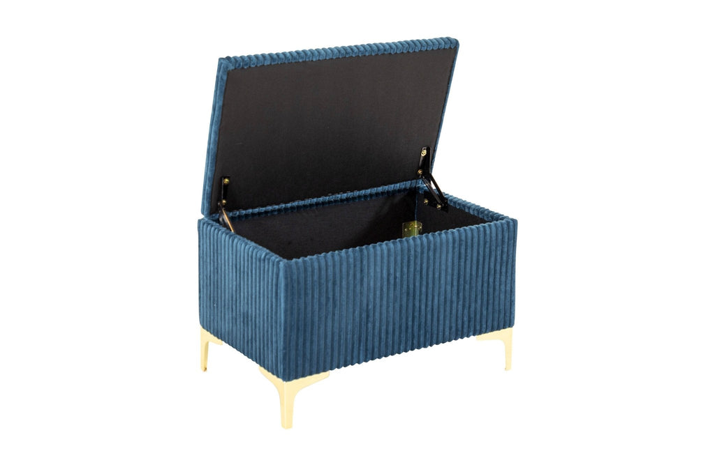 Midnight Blue Velvet Queen Bed with Storage Bench