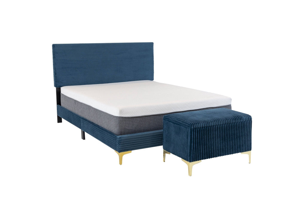 Midnight Blue Velvet Queen Bed with Storage Bench